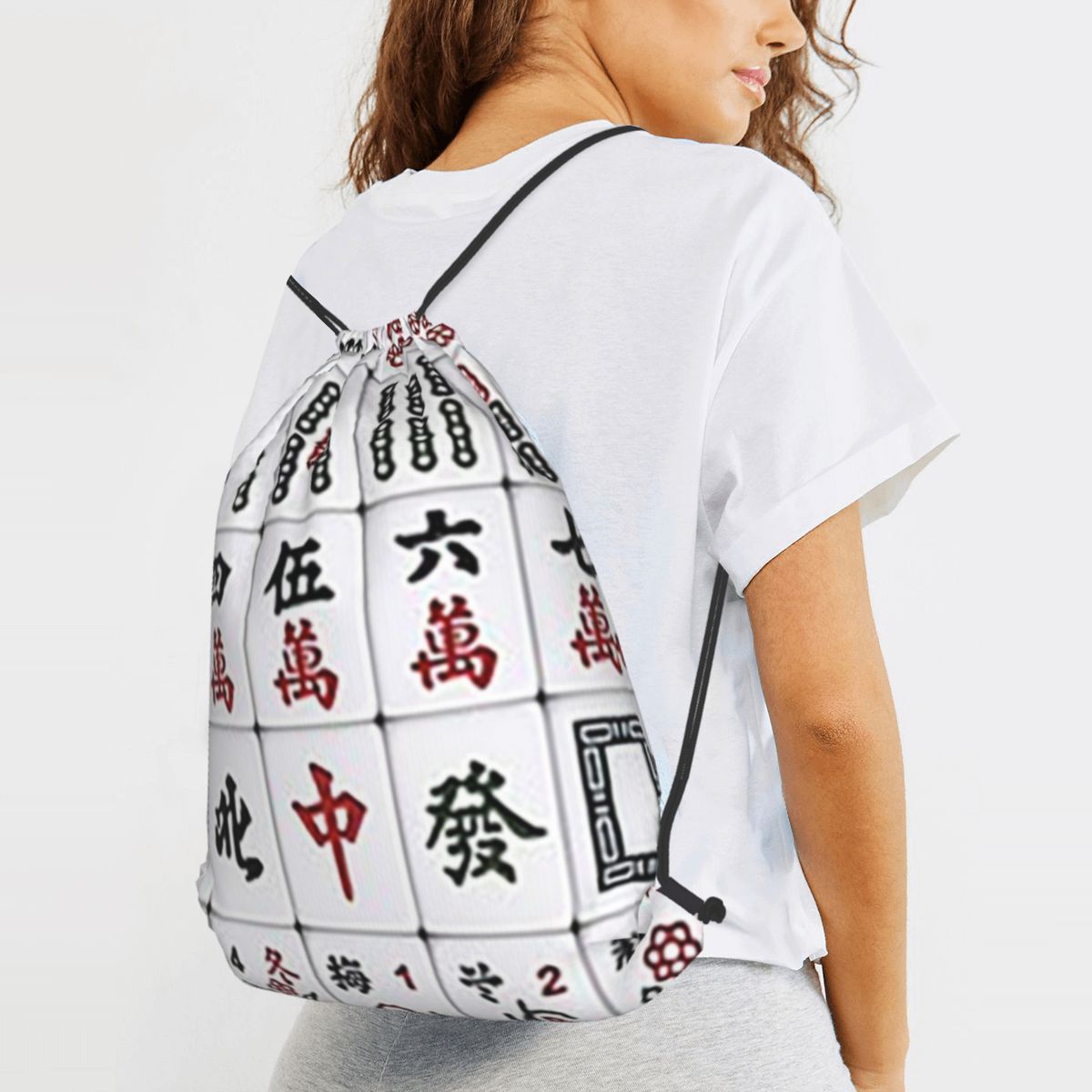 Mahjong Tile Pattern Backpacks - Tile Bag Drawstring review and price