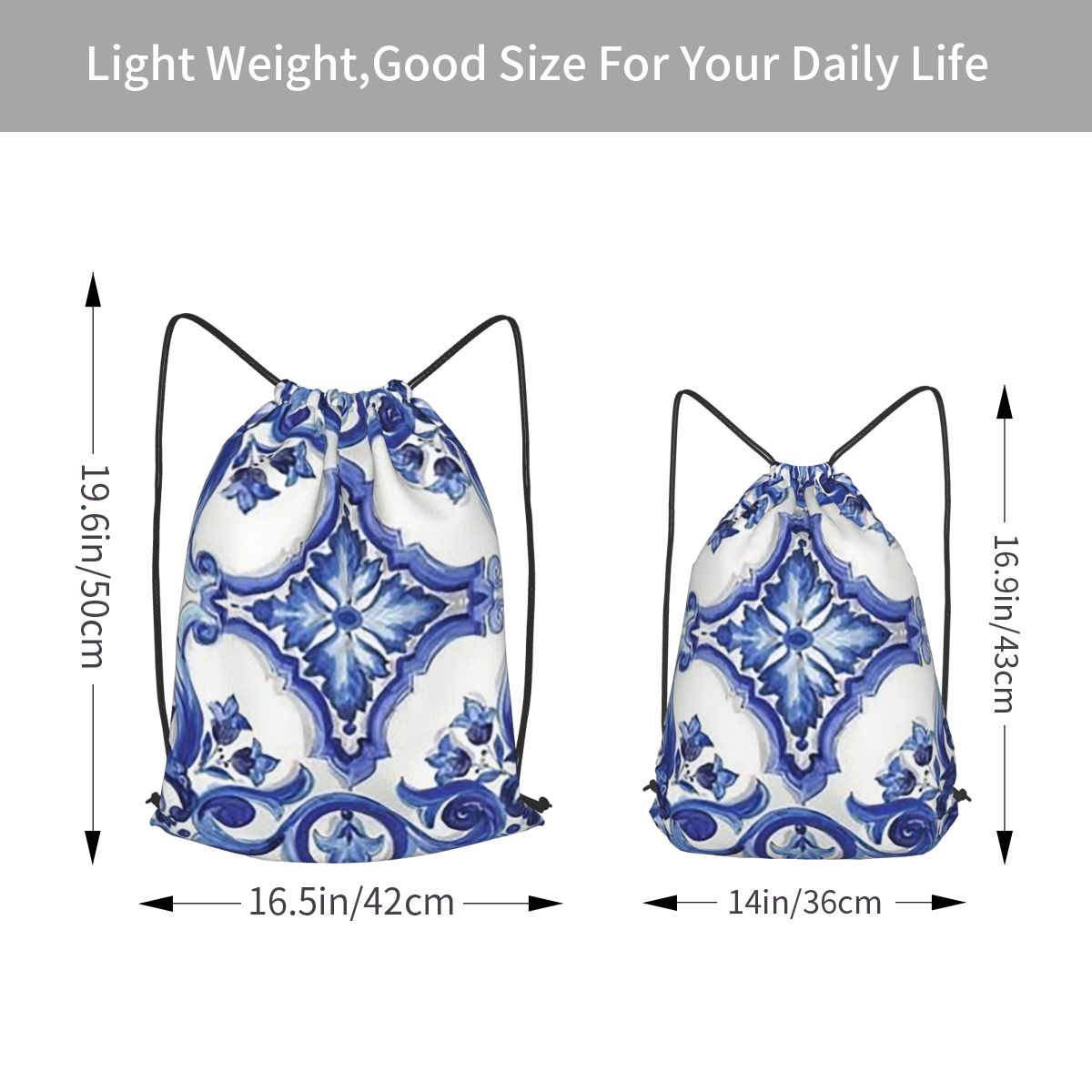 Blue Ornate Floral Mediterrane - Tile Bag Drawstring review and price