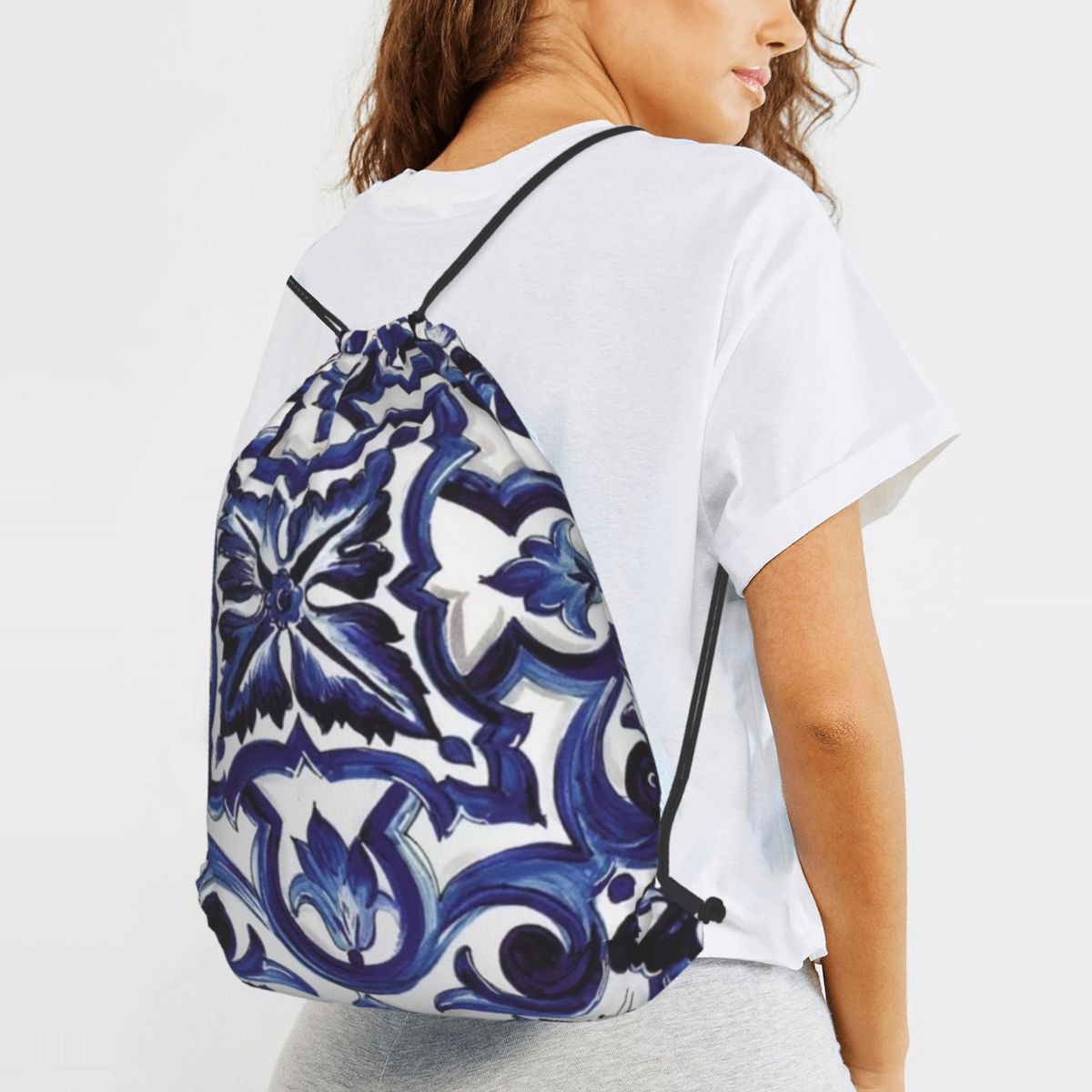 Blue Ornate Floral Mediterrane - Tile Bag Drawstring review and price