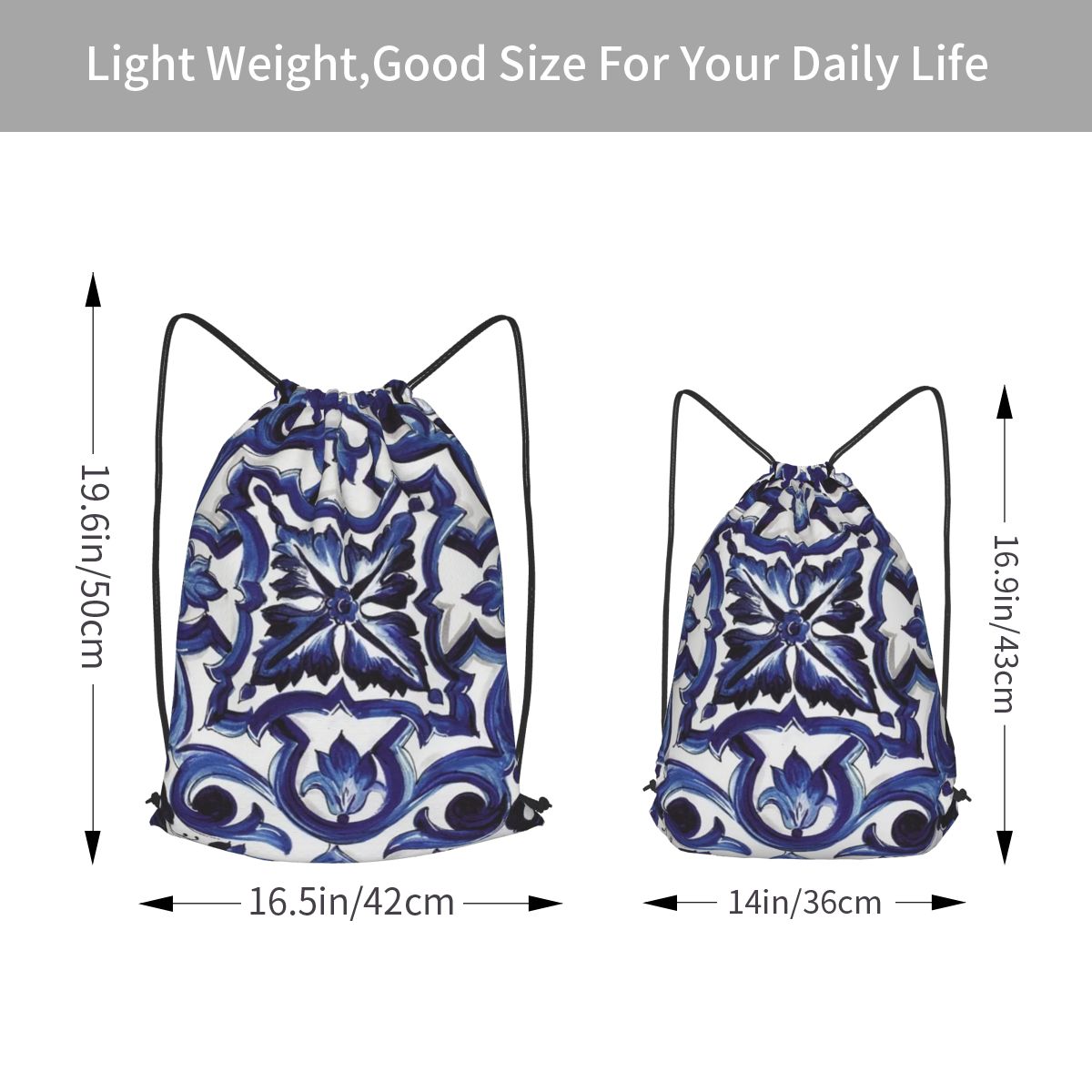 Blue Ornate Floral Mediterrane - Tile Bag Drawstring review and price