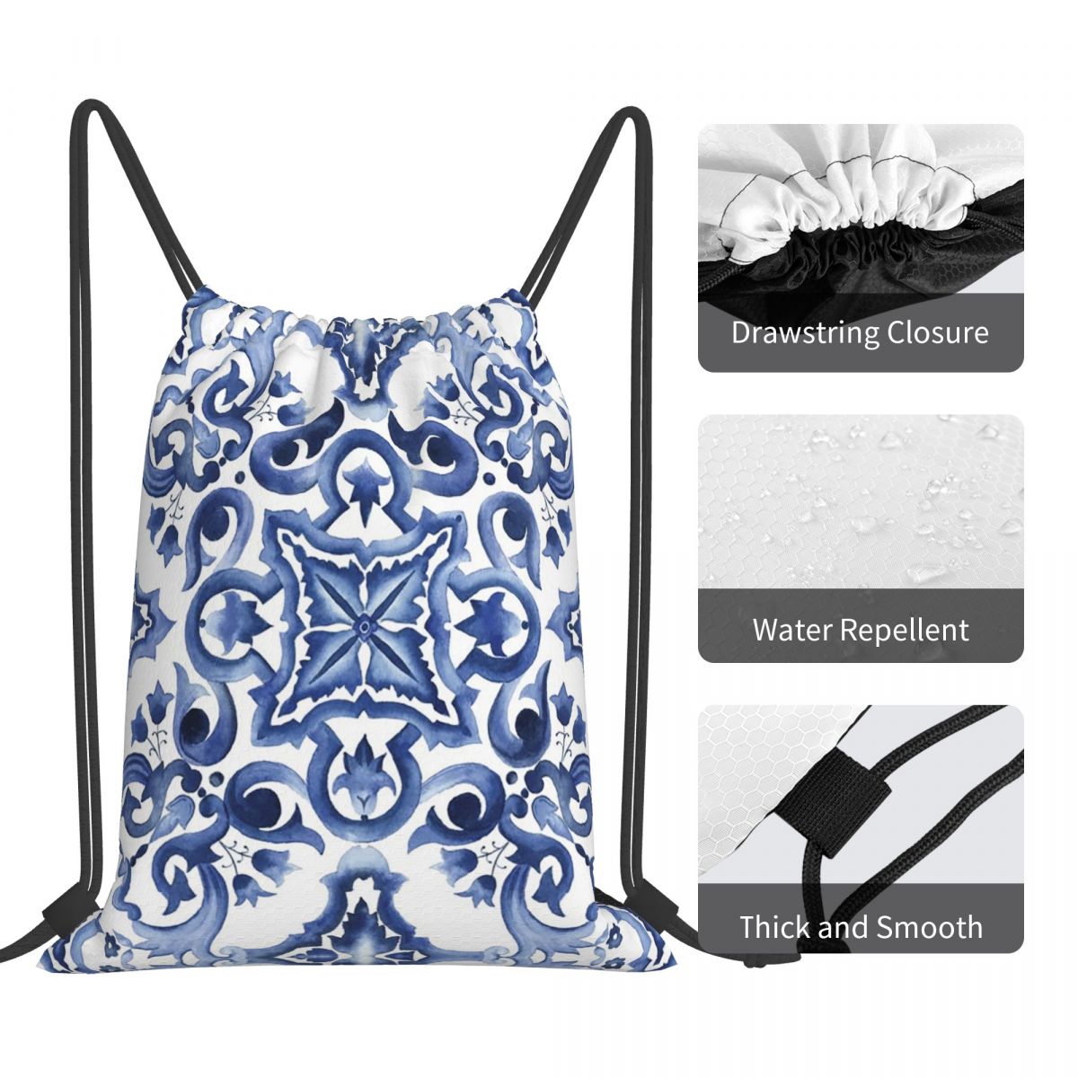 Blue Ornate Floral Mediterrane - Tile Bag Drawstring review and price