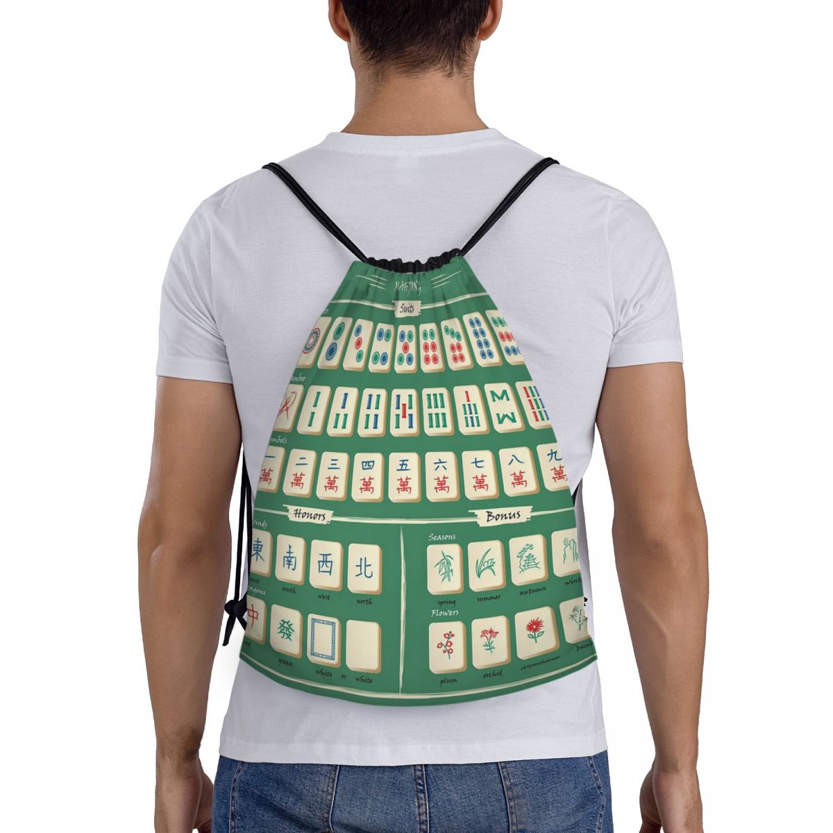 Mahjong Tile Pattern Backpacks - Tile Bag Drawstring review and price