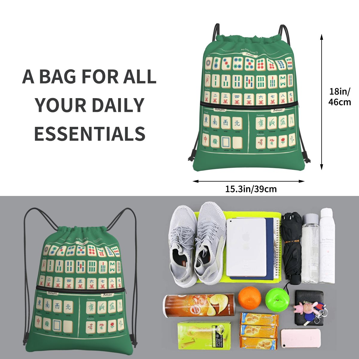 Mahjong Tile Pattern Backpacks - Tile Bag Drawstring review and price