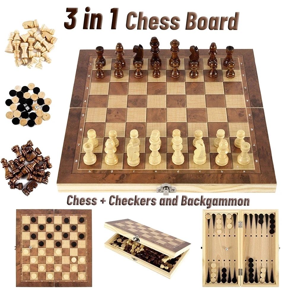 3 in 1 Wooden Checkers Backgam - Board Game Vantage review and price