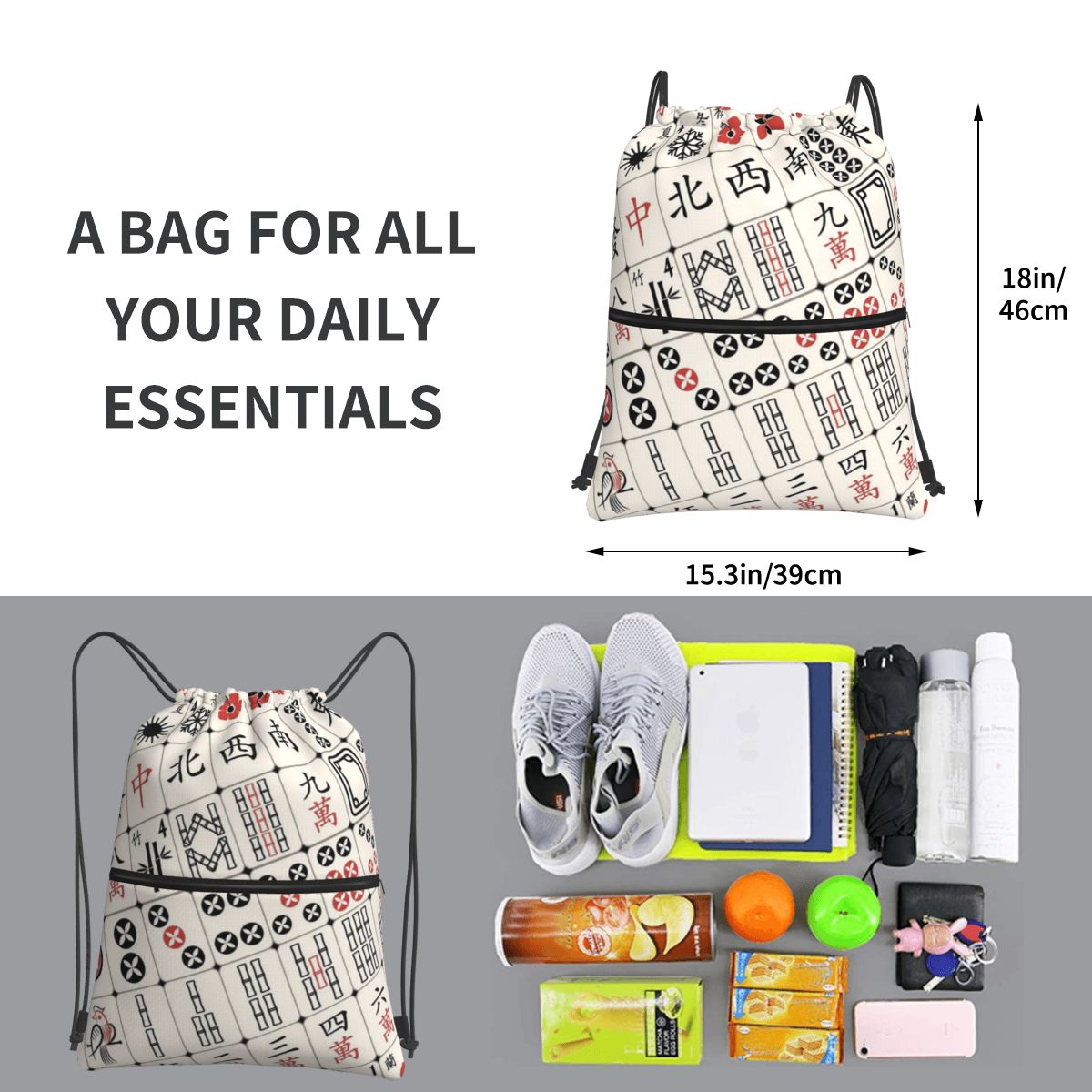 Mahjong Tile Pattern Backpacks - Tile Bag Drawstring review and price